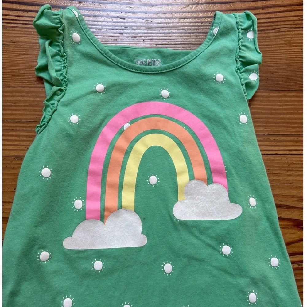 365 Kids Garanimals Rainbow Top Kids Green Excellent Ruffle Graphic‎ SIZE 8